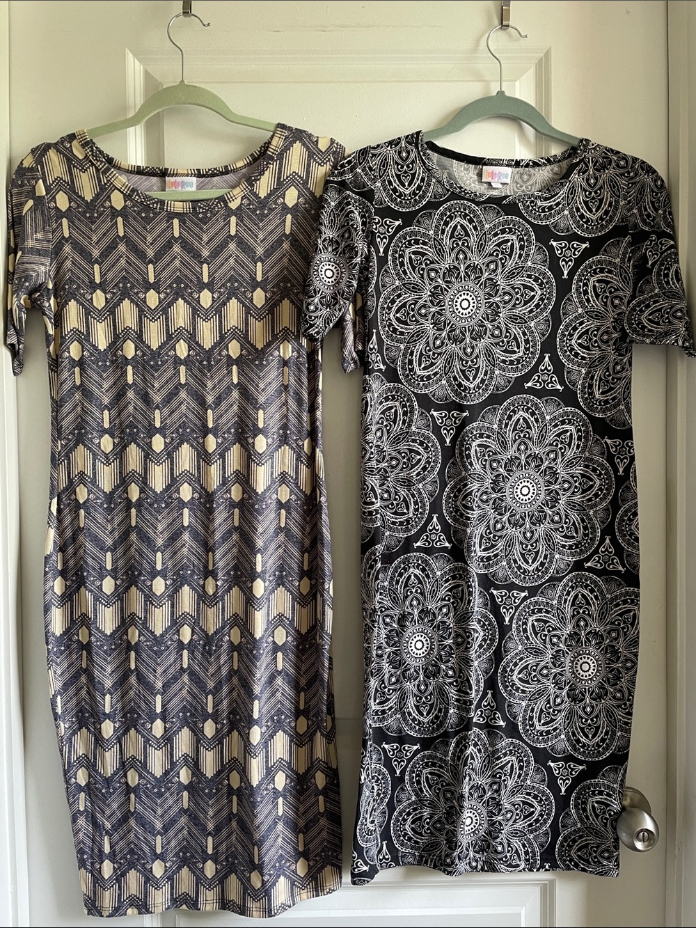 Bundle 2 LuLaRoe XS Julia dresses blue chevron and black mandala